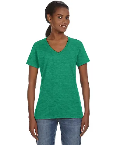 88VL Anvil - Missy Fit Ringspun V-Neck T-Shirt in Heather green front view