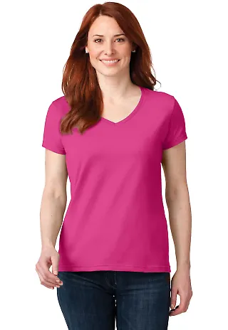 88VL Anvil - Missy Fit Ringspun V-Neck T-Shirt in Hot pink front view