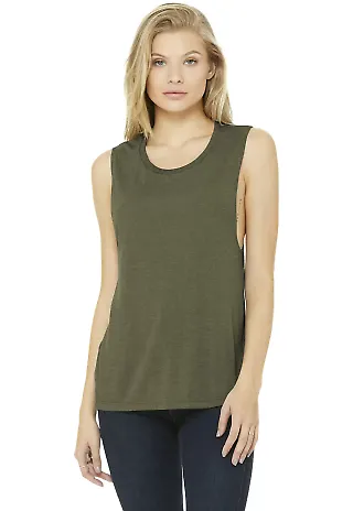 BELLA+CANVAS B8803  Womens Flowy Muscle Tank HEATHER OLIVE front view