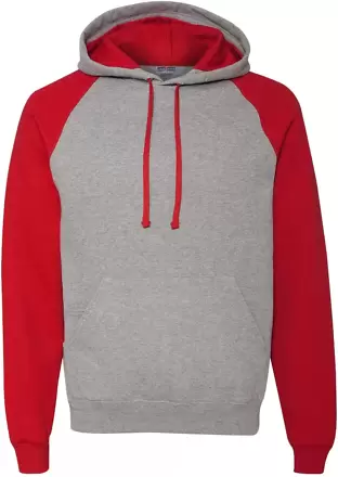 96CR JERZEES - Nublend® Colorblocked Hooded Pullo Oxford/ True Red front view