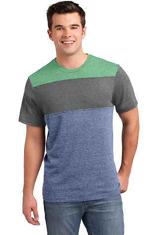 DT143 District® Young Mens Tri-Blend Pieced Crewn Green/Grey/Nvy front view