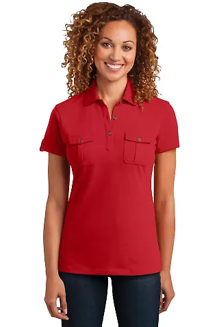 DM433 District Made™ Ladies Jersey Double Pocket Classic Red front view