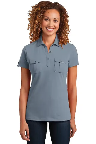 DM433 District Made™ Ladies Jersey Double Pocket Storm Grey front view