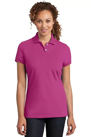 DM425 District Made™ Ladies Stretch Pique Polo Pink Raspberry front view