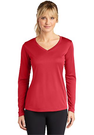 LST353LS Sport-Tek® Ladies Long Sleeve V-Neck Com in True red front view