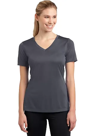 LST353 Sport-Tek® Ladies V-Neck Competitor™ Tee Iron Grey front view