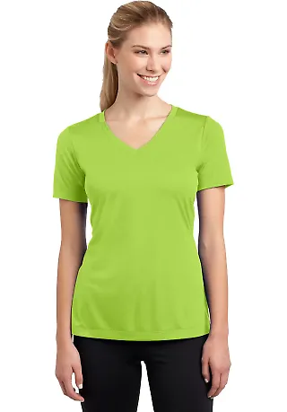 LST353 Sport-Tek® Ladies V-Neck Competitor™ Tee Lime Shock front view