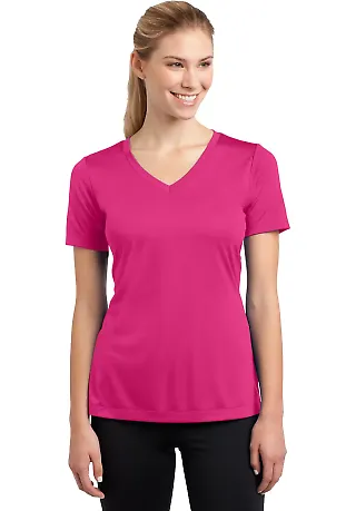 LST353 Sport-Tek® Ladies V-Neck Competitor™ Tee Pink Raspberry front view