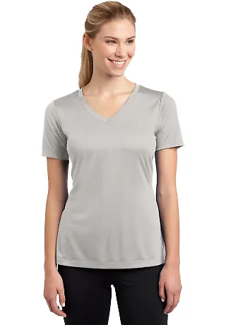 LST353 Sport-Tek® Ladies V-Neck Competitor™ Tee Silver front view
