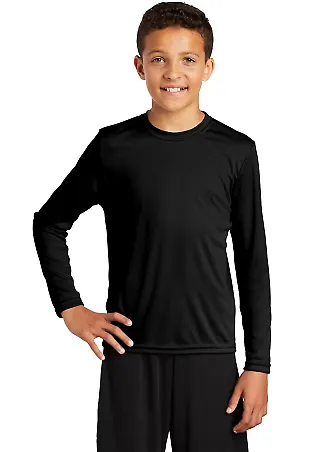 YST350LS Sport-Tek® Youth Long Sleeve Competitor? in Black front view