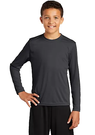 YST350LS Sport-Tek® Youth Long Sleeve Competitor? in Iron grey front view