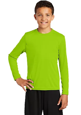 YST350LS Sport-Tek® Youth Long Sleeve Competitor? in Lime shock front view