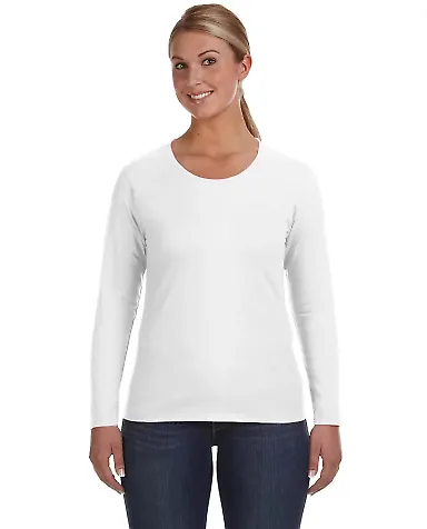 884L Anvil Missy Fit Ringspun Long Sleeve T-Shirt WHITE front view