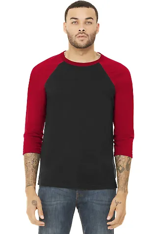 BELLA+CANVAS 3200 Unisex Baseball Tee BLACK/ RED front view