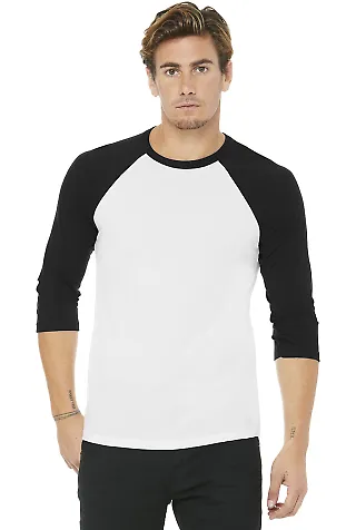 BELLA+CANVAS 3200 Unisex Baseball Tee WHITE/ BLACK front view