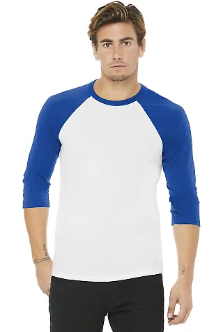 BELLA+CANVAS 3200 Unisex Baseball Tee WHITE/ TR ROYAL front view