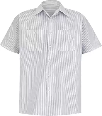 CS20 Red Kap - Short Sleeve Striped Industrial Wor Grey/White front view