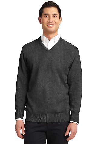 SW300 Port Authority® Value V-Neck Sweater Charcoal Grey front view