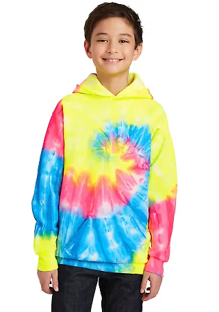 PC146Y Port & Company® Youth Essential Tie-Dye Pu in Neon rainbow front view