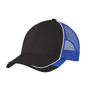 C904 Port Authority® Colorblock Mesh Back Cap in Black/tr royal front view