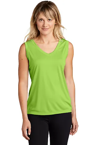 LST352 Sport-Tek Ladies Sleeveless Competitor™ V in Lime shock front view