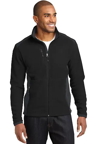 EB232 Eddie Bauer® Full-Zip Sherpa Fleece Jacket Black/Grey Stl front view