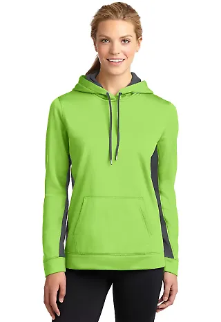LST235 Sport-Tek® Ladies Sport-Wick® Fleece Colo Lime Sh/Smk Gy front view