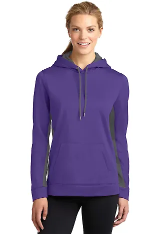 LST235 Sport-Tek® Ladies Sport-Wick® Fleece Colo Purple/D Sm Gy front view
