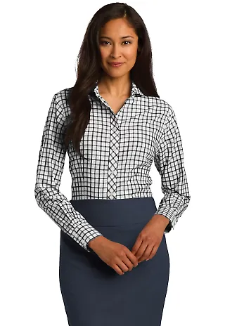 RH75 Red House® Ladies Tricolor Check Non-Iron Sh Black/Grey front view