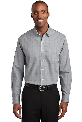 RH70 Red House® Windowpane Plaid Non-Iron Shirt Dove Grey front view
