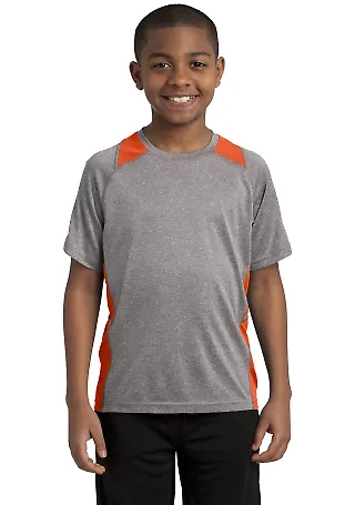YST361 Sport-Tek® Youth Heather Colorblock Conten in Vnt he/dp orng front view