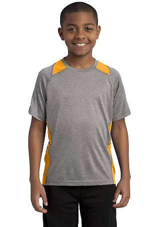 YST361 Sport-Tek® Youth Heather Colorblock Conten in Vnt he/gold front view