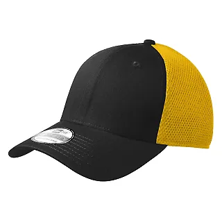 NE1020 New Era® - Stretch Mesh Cap in Black/gold front view