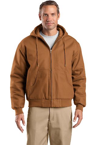 TLJ763H CornerStone® Tall Duck Cloth Hooded Work  Duck Brown front view
