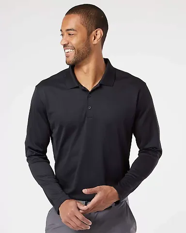 A186 adidas - ClimaLite Long Sleeve Polo Black/ White front view