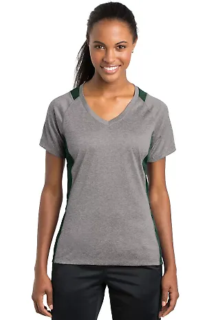 LST361 Sport-Tek® Ladies Heather Colorblock Conte VH/For Green front view