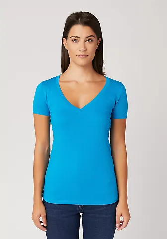 LC1125 Cotton Heritage Juniors V-Neck Tee in Turquoise front view