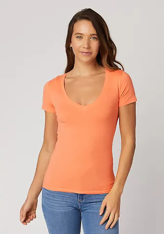 LC1125 Cotton Heritage Juniors V-Neck Tee Cantaloupe front view