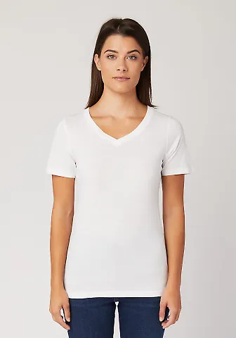 HC1125 Cotton Heritage Womens V-Neck Tee White front view