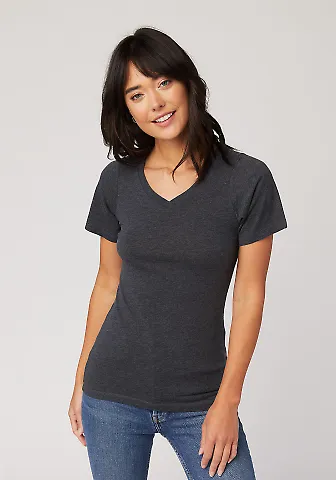 HC1125 Cotton Heritage Womens V-Neck Tee Charcoal Heather front view