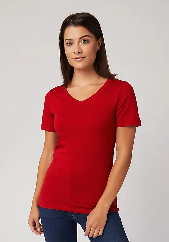 HC1125 Cotton Heritage Womens V-Neck Tee Red front view