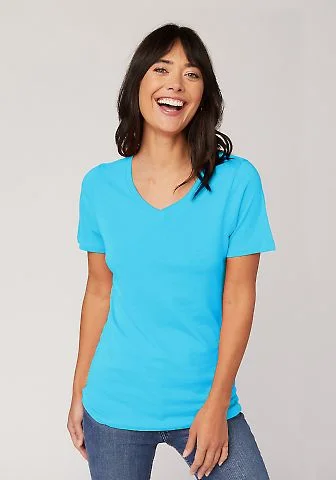 HC1125 Cotton Heritage Womens V Neck T Shirts in Pacific blue (discontinued) front view