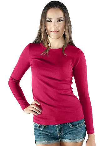 L1905 Cotton Heritage Junior's Thermal Crew Neck T in Hot pink front view