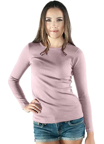 L1905 Cotton Heritage Junior's Thermal Crew Neck T in Light pink front view