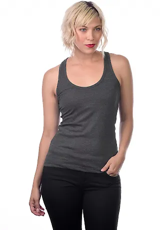 LC7705 Cotton Heritage Juniors Racerback Tank in Charcoal heather front view