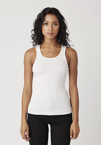 LC7703 Cotton Heritage Juniors Ribbed Tank in White front view