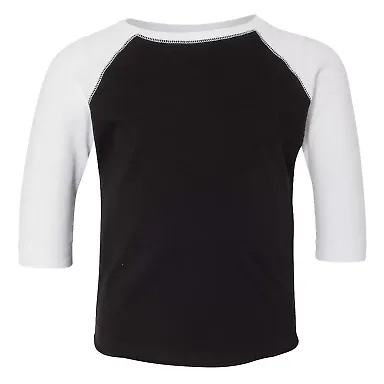 3330 Rabbit Skins Toddler Baseball Raglan Black Solid/ White front view