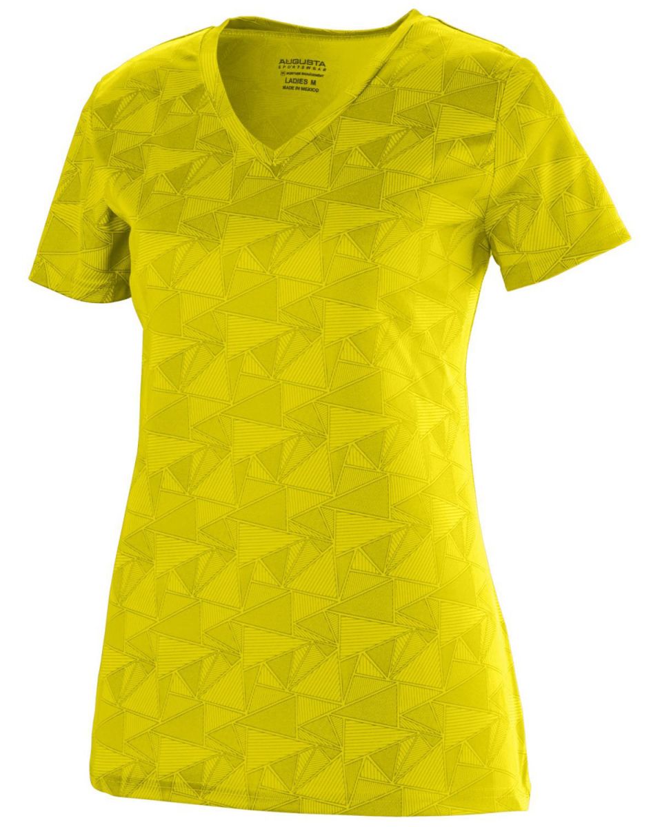 Augusta Sportswear 1793 Girls' Elevate Wicking T-Shirt Power Yellow/ Black Print front view