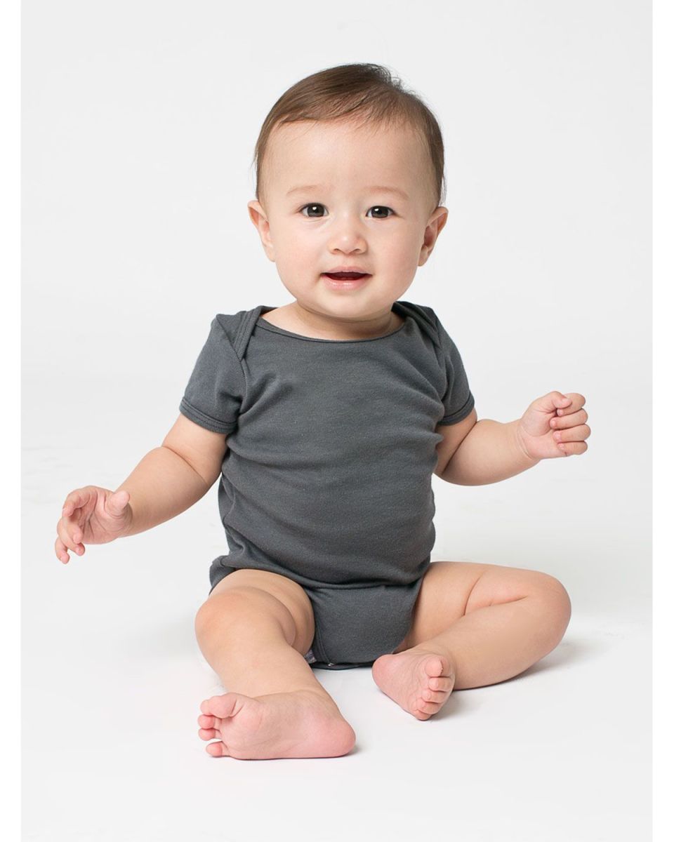4001 American Apparel Infant Baby Rib Short Sleeve One Piece Asphalt(Discontinued) front view