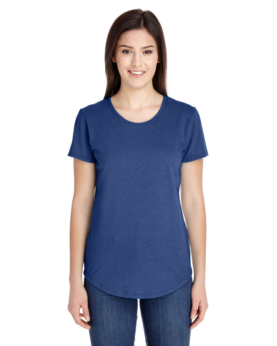 6750L Anvil Ladies' Triblend Scoop Neck T-Shirt HEATHER BLUE front view